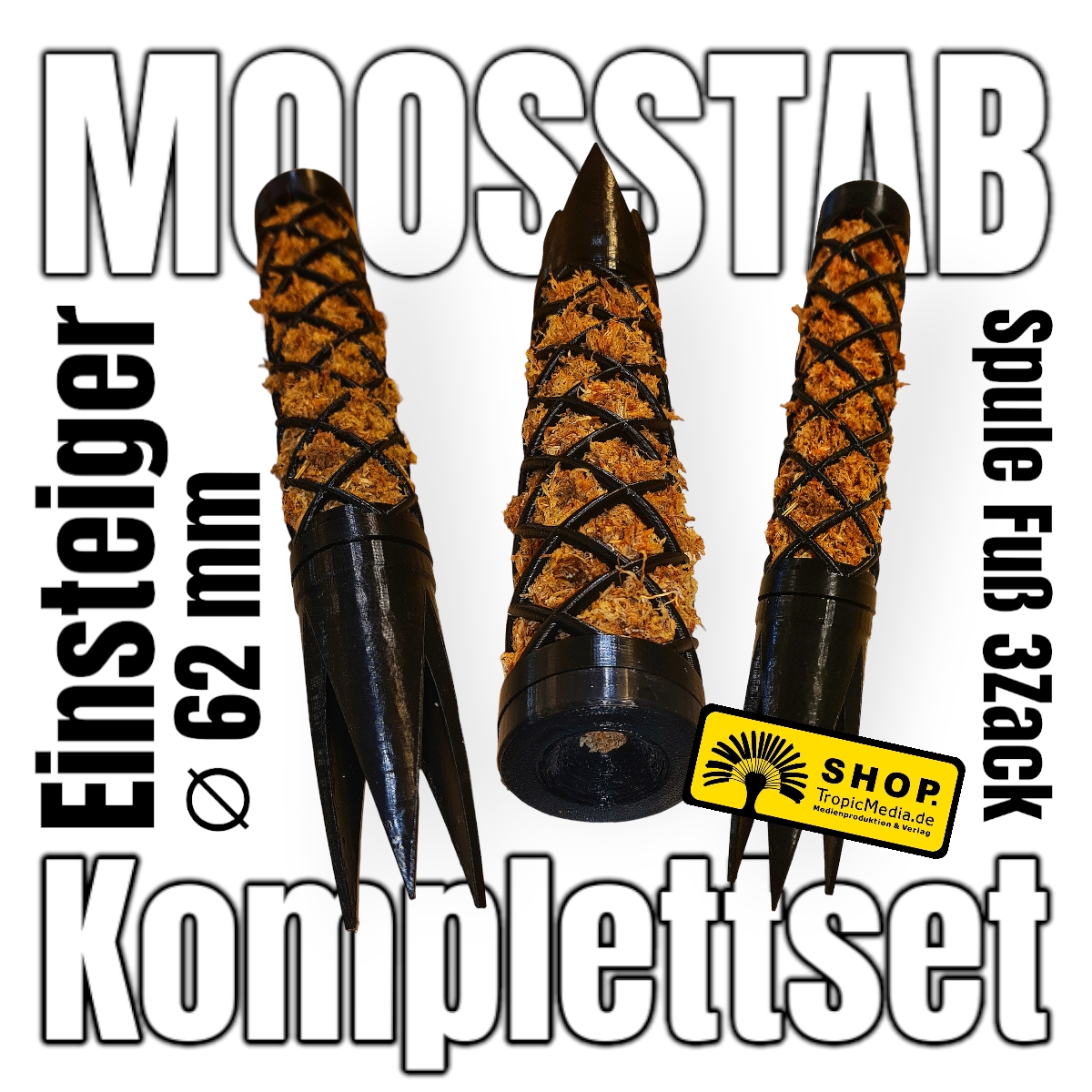 Moosstab Ø 62mm Komplettset Einsteiger Spule 3Zack